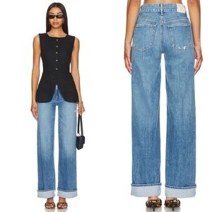 PAIGE Womens Medium Wash Holy Grail Distressed Sasha Wide Leg Cuff Jean Size 31